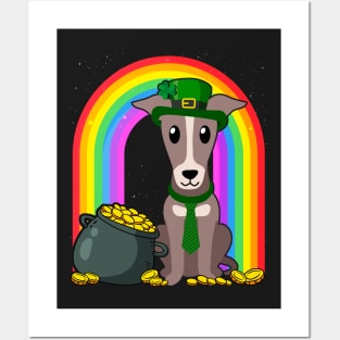 Whippet Rainbow Irish Clover St Patrick Day Dog Gift print Posters and Art